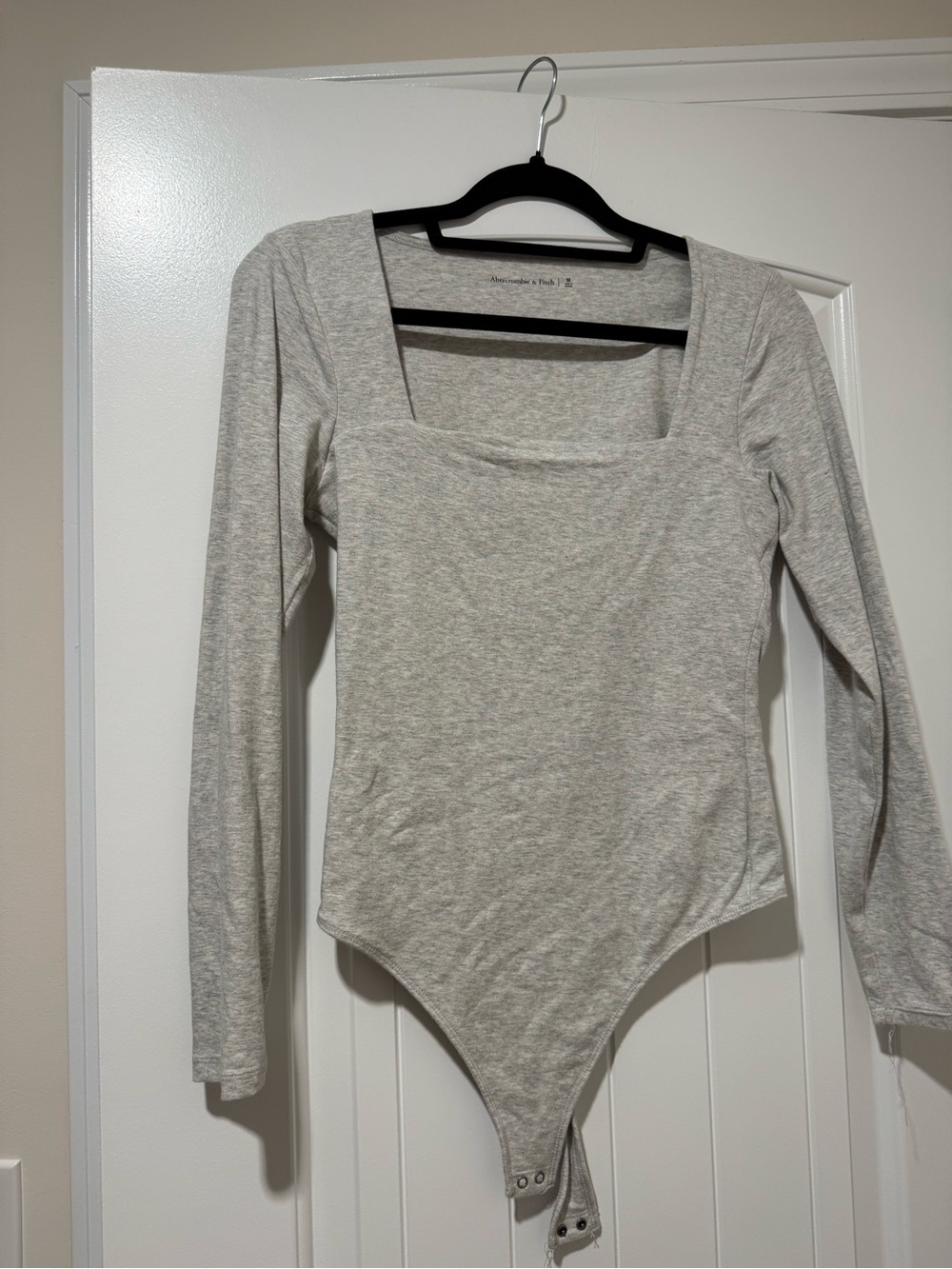 Abercrombie & Fitch Square Neck Long Sleeve Bodysuit - Light Heather Gray